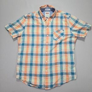 Levis‎ Mens Button Down Shirt Large Plaid Short Sleeve Casual